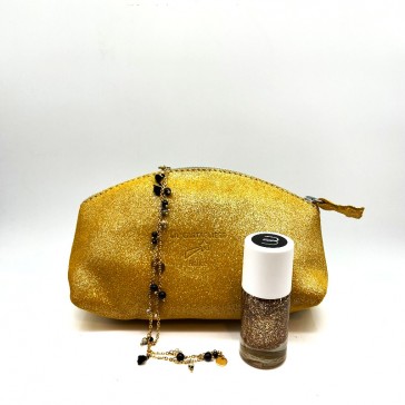 Mini trousse à trésors en cuir pailleté de couleur jaune dite "Bouton d'or' par La Cartablière
