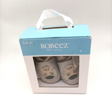 Coffret des chaussons pour bébé en cuir gris motif zèbre de la marque Robeez