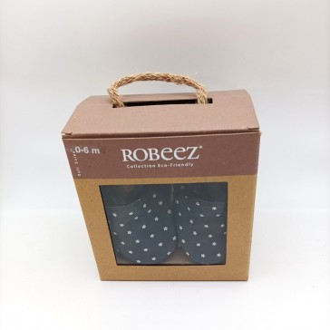 Coffret des chaussons pour bébé en cuir marine avec des étoiles blanches de la marque Robeez