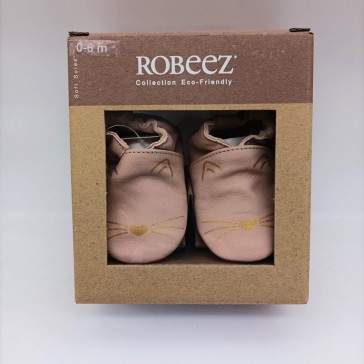 Coffret des chaussons en cuir rose à motifs de chat doré de la marque Robeez