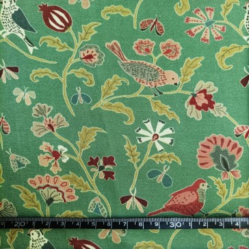 Tissu indien "modal" à motifs d'oiseaux et de fleurs sur fond vert