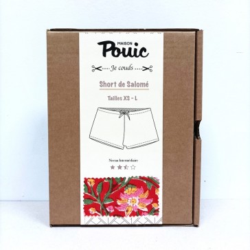 Kit de couture niveau intermédiaire " Short de Salomé" à motifs de fleurs sur fond orange par Maison Pouic