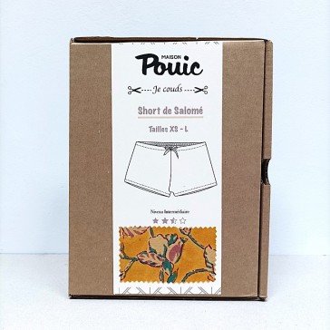 Kit de couture niveau intermédiaire" Short de Salomé" à motifs floraux sur fond jaune par Maison Pouic