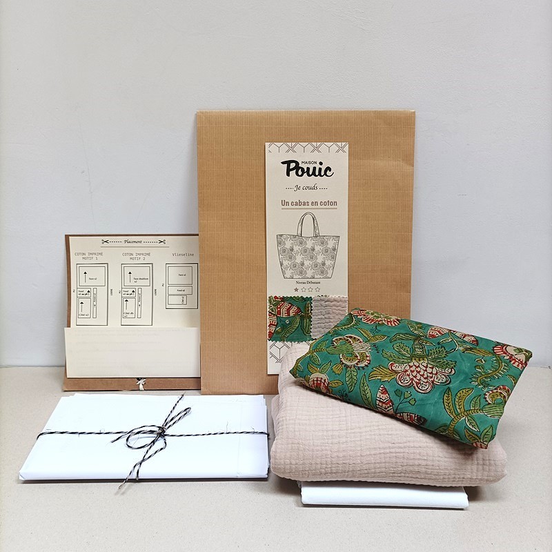 Kit de couture niveau débutant "Sac cabas en indienne et gaze de coton" par Maison Pouic