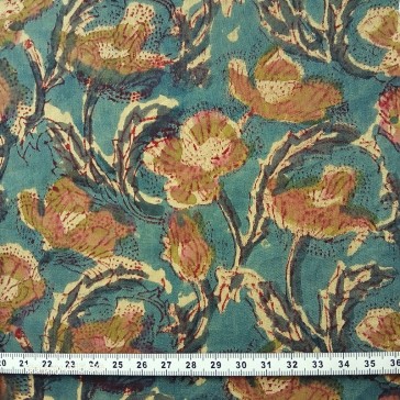 Tissu indien BL-261 à fond vert et fleurs marron