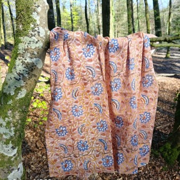 voile de coton indien BL-264 fond marron petites fleurs bleues