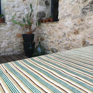 coton indien par Maison Pouic rayé marron blanc et vert