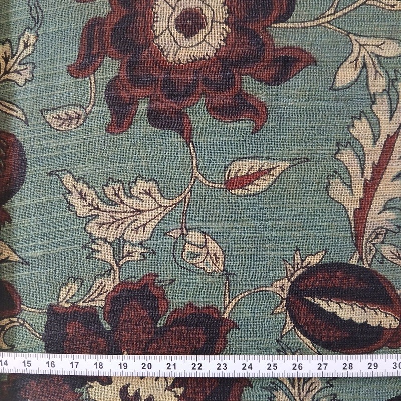 Khadi à fond bleu gris et fleurs marron vendus à la coupe par Maison Pouic Khadi à fond bleu gris et fleurs marron vendus à la coupe par Maison Pouic