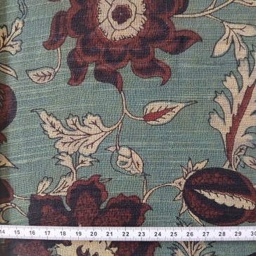 Khadi à fond bleu gris et fleurs marron vendus à la coupe par Maison Pouic