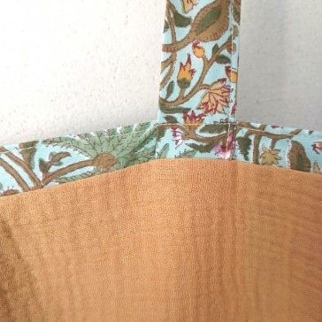 doublure en gaze de coton camel du sac Maison Pouic motif palmier