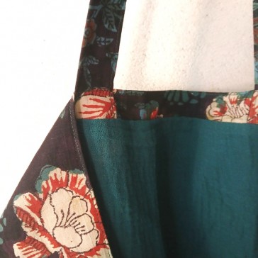 Doublure en gaze verte du sac cabas réversible Maison Pouic