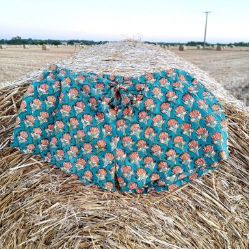 Mini short bleu canard et orange en indienne par Maison Pouic