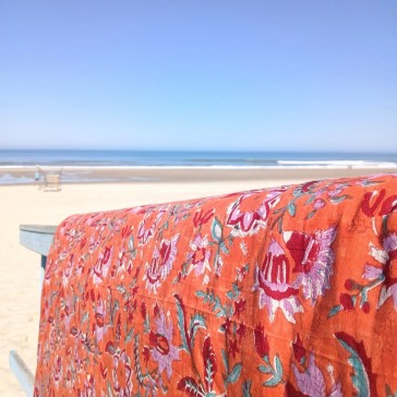 Plaid en indienne orange et double gaze par Maison Pouic