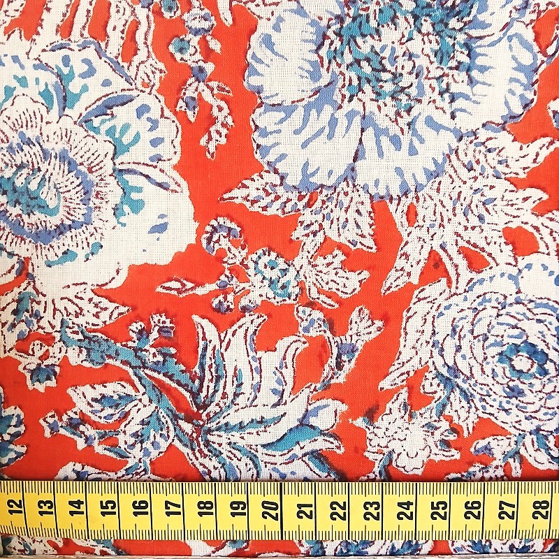 voile de coton orange grosses fleurs bleues voile de coton orange grosses fleurs bleues