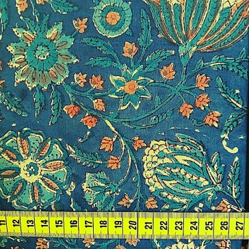 coton indien fleuri fond bleu foncé