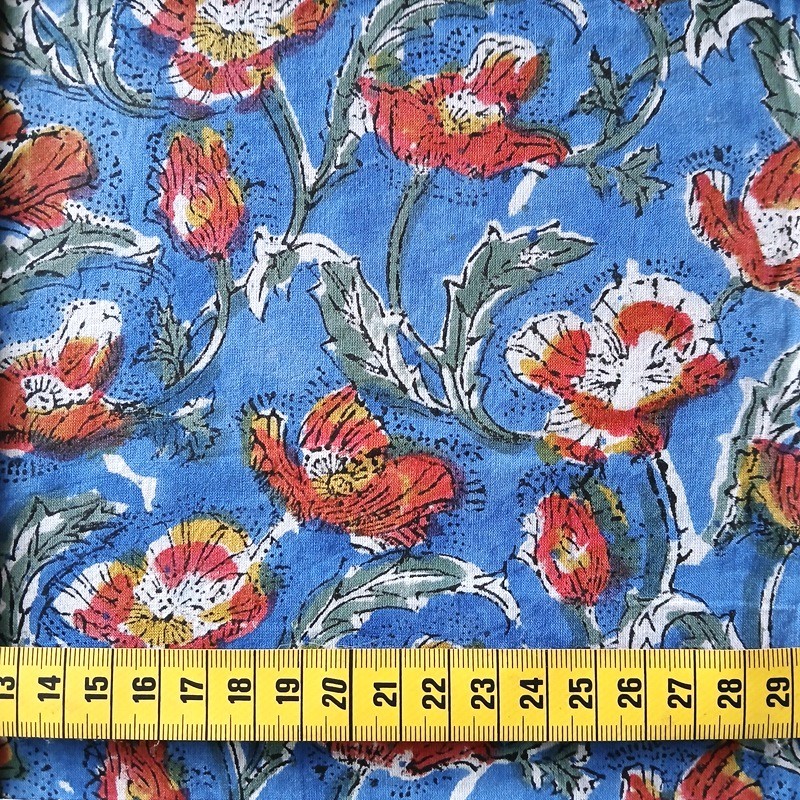 coton indien fond bleu fleurs rouilles coton indien fond bleu fleurs rouilles