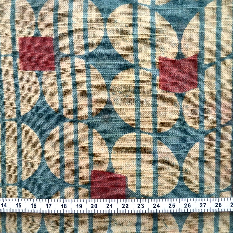 Coton khadi à motifs géométriques verts, jaunes et marron vendu à la coupe par Maison Pouic