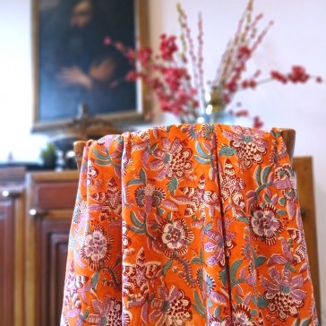 Coton indien grandes fleurs mauves et feuillage bleu vert