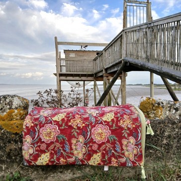 Plaid en coton indien imprimé au blockprint et double gaze de coton vert amande