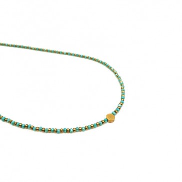Collier indien "Rond" en laiton et perles bleues