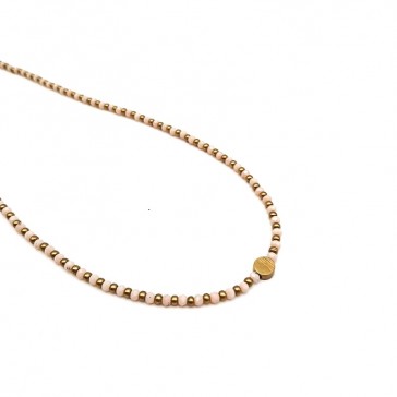 Collier ajustable en perles de laiton et beiges et rond au centre