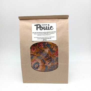 Kit de couture pour réaliser un snood fleuri fond havane.