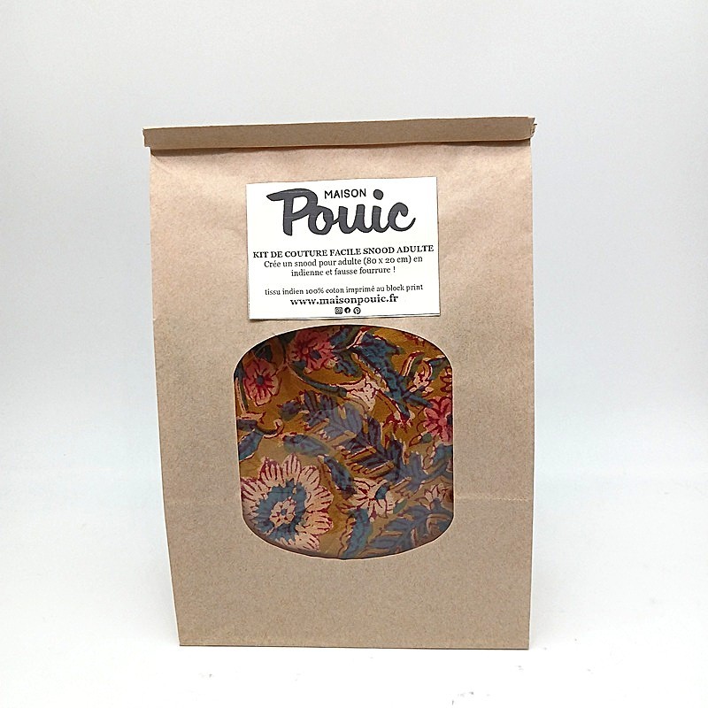 Kit de couture pour réaliser un snood fleuri fond havane.