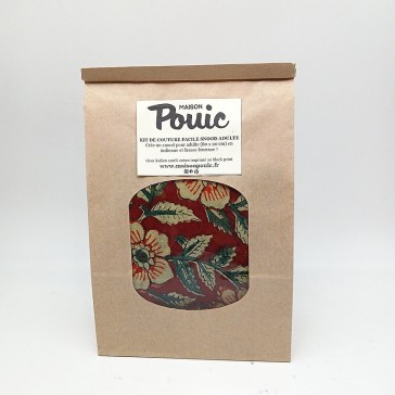 Snood réalisé avec fausse fourrure "galet" et indienne bordeaux fleurs écrues.