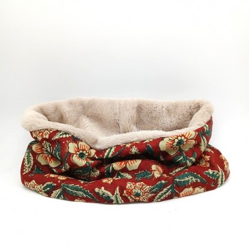 Snood réalisé avec fausse fourrure "galet" et indienne bordeaux à fleurs écrues