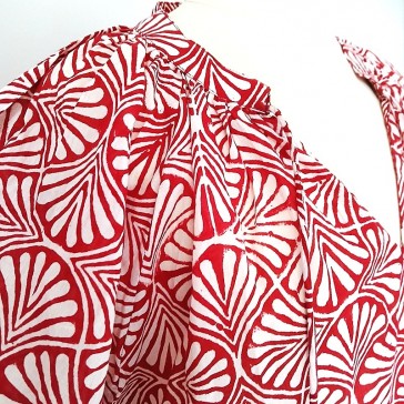 Tunique indienne taille unique en coton rouge et blanc à manches 3/4