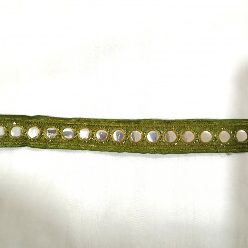 Ruban indien kaki à petits ronds façon miroir