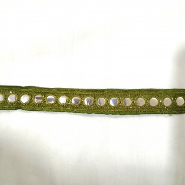 Ruban indien kaki à petits ronds façon miroir