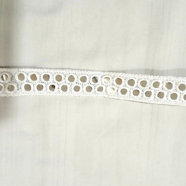 Ruban indien brodé blanc à double bande de petits ronds façon miroir