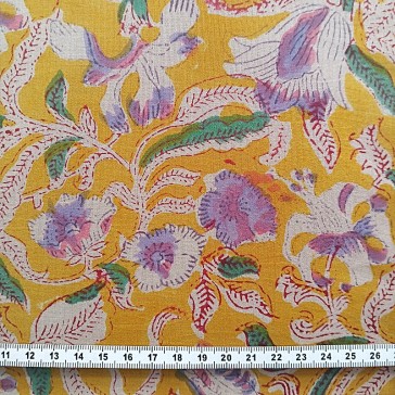 Indienne à fleurs sur fond jaune vendue à la coupe par Maison Pouic