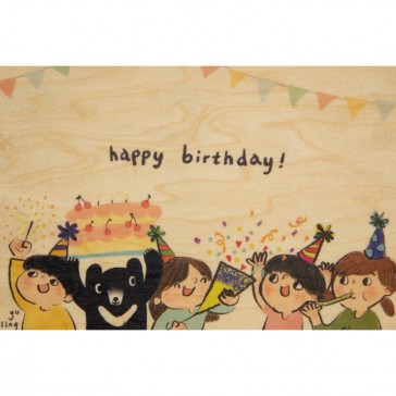 Carte postale en bois d'érable "Happy Birthday" par Woodhi